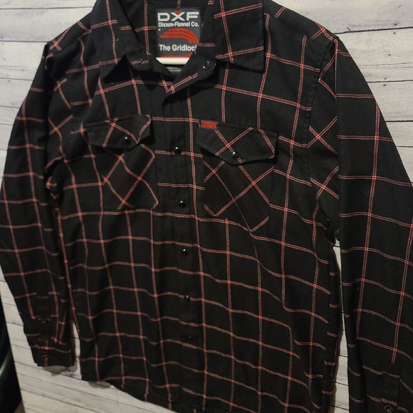 Dixxon DXF Flannel Gridlock Snap Button Long Sleeve Shirt Black Red Mens Sz M - Picture 10 of 16